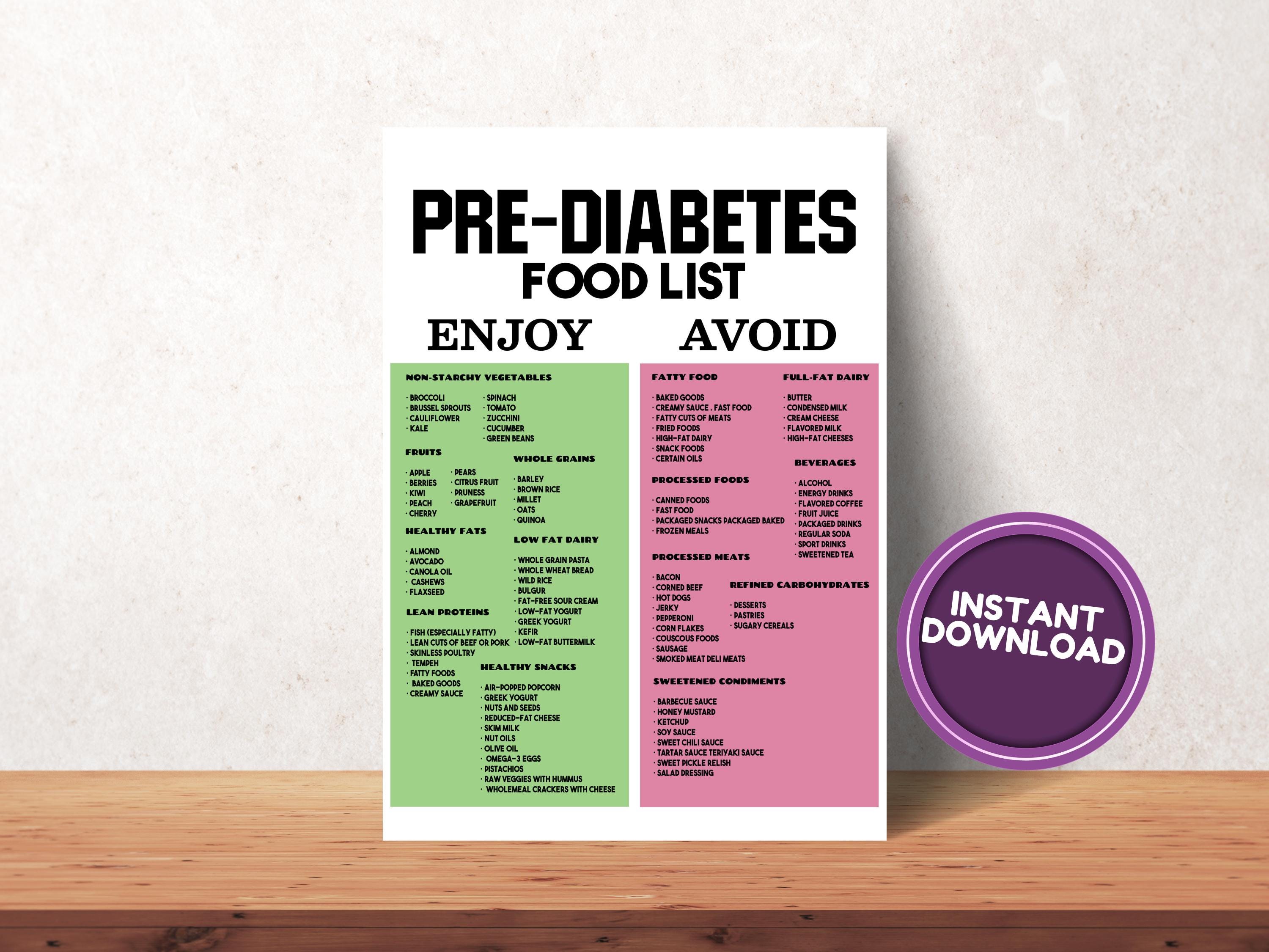 Prediabetes Meal Plan, Prediabetes Printable, Diabetic Meal Plan, Diabetic Food Chart, Diabetic Food Guide, Prediabetes Diet Plan Printable