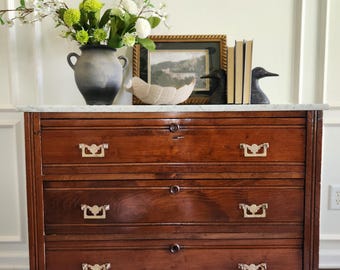 Antique Marble Top Eastlake Dresser / Chest of Drawers