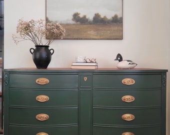 Sold**Do NOT Purchase** Vintage Green Mahogany Dixie Bowfront 8 Drawer Dresser / Buffet / Console