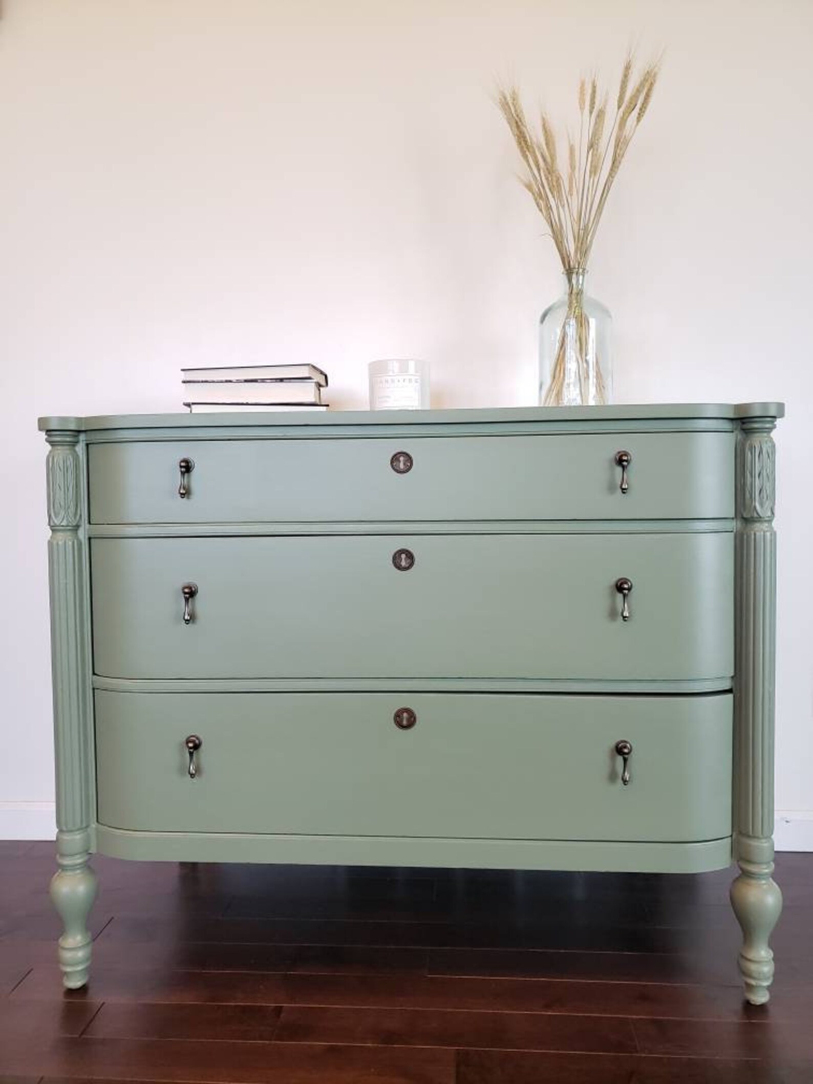 Refinished Painted Sage Green Antique Vintage 3drawer Dresser Etsy