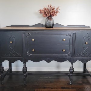 SOLD - Do Not Purchase* Black Jacobean-Style Vintage / Antique Buffet Sideboard Server Cabinet