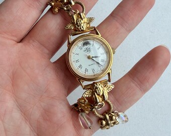 Vintage Kirks Folly Crystal Flower Bracelet Watch - Gold  display picture 1