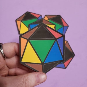 Rainbow  POC d20 pride sticker, pride d20 sticker, pride sticker, d20 sticker, pride D&D sticker, rainbow  poc D and D sticker, inclusive