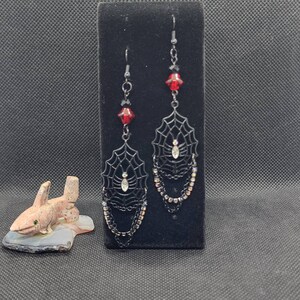 Black spiderweb earrings, Halloween earrings, spiderwebs, Halloween spiderweb earrings, dangle spiderweb earrings, spooky spiderwebs, spider