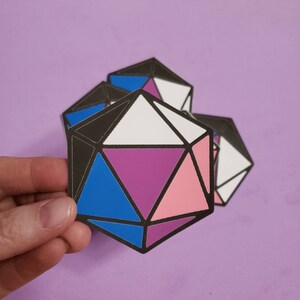 Gender Fluid d20 pride sticker, pride d20 sticker, pride sticker, d20 sticker, pride D&D sticker, gender fluid sticker, gender fluid pride