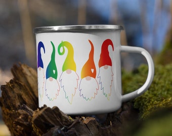 Rainbow Pride Scandinavian Gnomes Outdoorsy Enamel Camper Mug