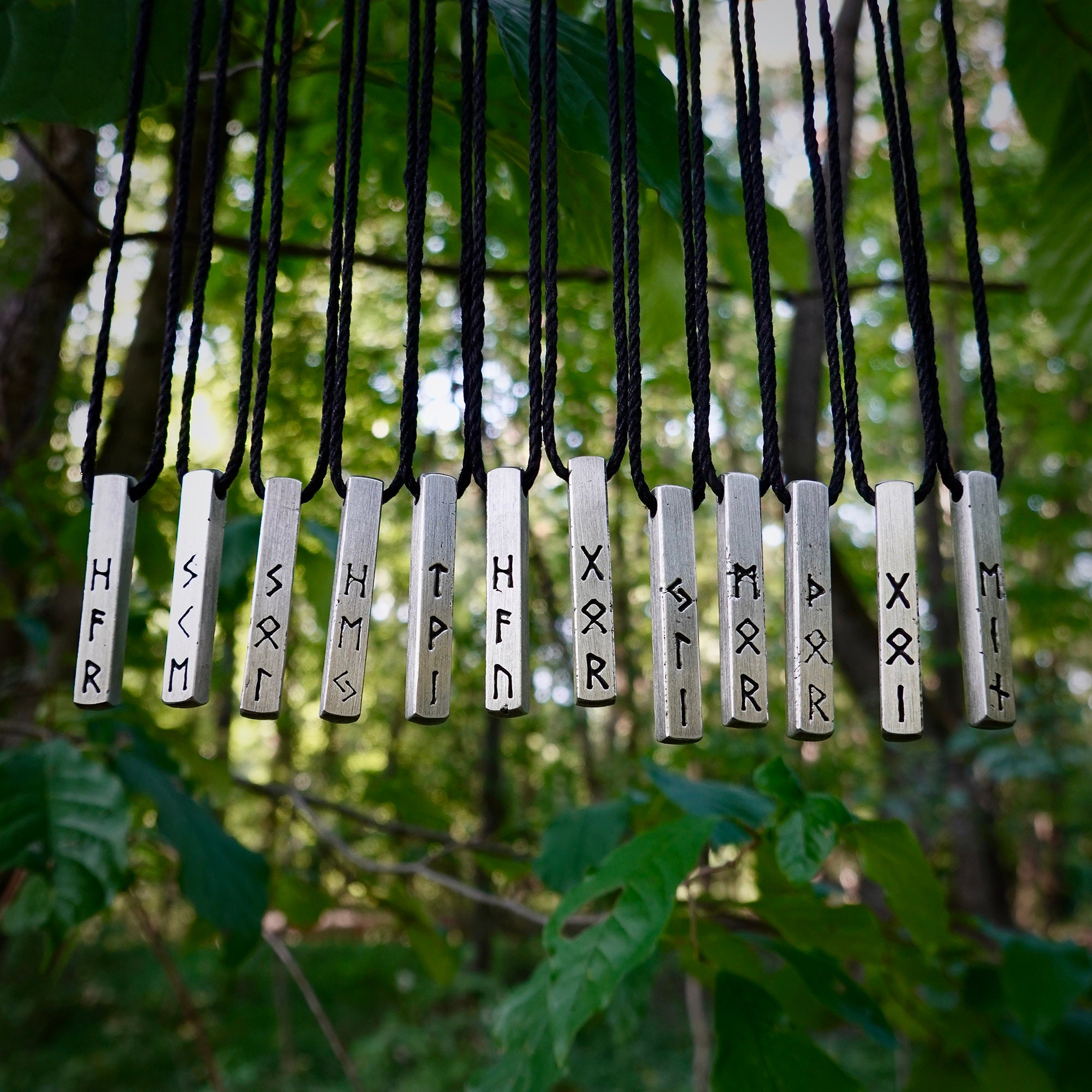 Viking Rune Birth Month Necklace, Vertical Bar Pendant, Adjustable Le…