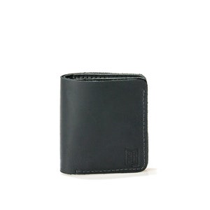 Pequeña cartera de cuero personalizada negra Mujeres, hombres Pequeña cartera de cuero negro grabada, 3er regalo de aniversario de cuero