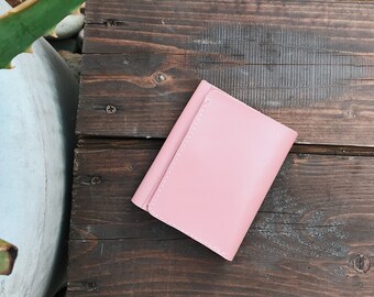 Personalized Tiny Pink Leather Wallet Woman, Engrave Small Pink Leather Wallet, Pink Leather Pocket Wallet Woman, Leather Anniversary Gift