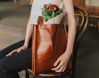 Handmade Brown Leather Handbag, Brown Leather Shoulder Bag Woman, Woman Brown Leather Tote Bag, 3rd Leather Anniversary Gift