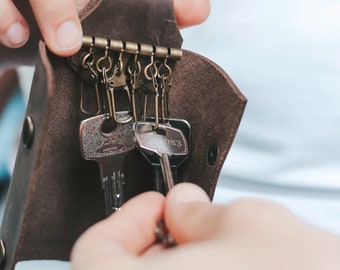 Leather Key Chain Pouch Wallet: Handmade Full Grain Leather