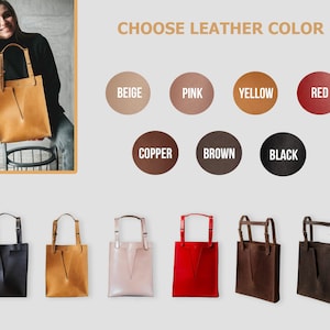 Hand Made Leather Tote Bag for Women, Black Soft Leather Tote with Zipper image 5