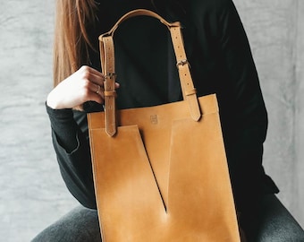 Borsa da donna elegante in vera pelle, bellissima borsa a tracolla Weekender, borsa resistente color talpa giallo