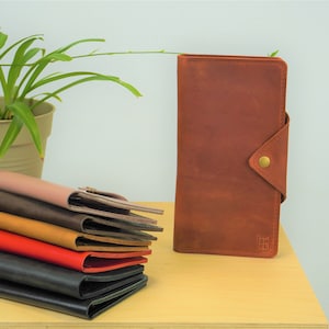 Cartera de viaje de cuero largo, titular de pasaporte de documentos, clutch lindo personalizado, regalo de viaje para mujeres