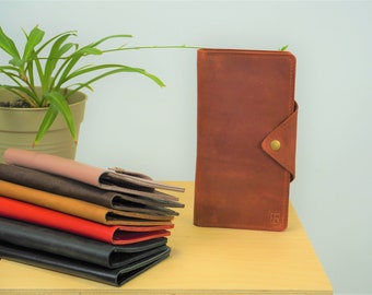 Cartera de viaje de cuero largo, titular de pasaporte de documentos, clutch lindo personalizado, regalo de viaje para mujeres