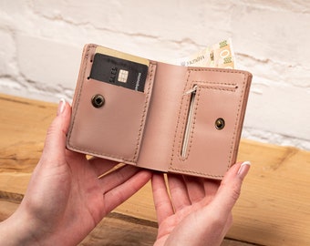 Tiny Leather Coin Wallet, Leather Wallet Button, Leather Cash Wallet