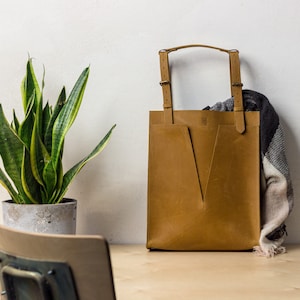 Handmade Leather Tote Bag: Brown Shoulder Bag with Laptop Compartment