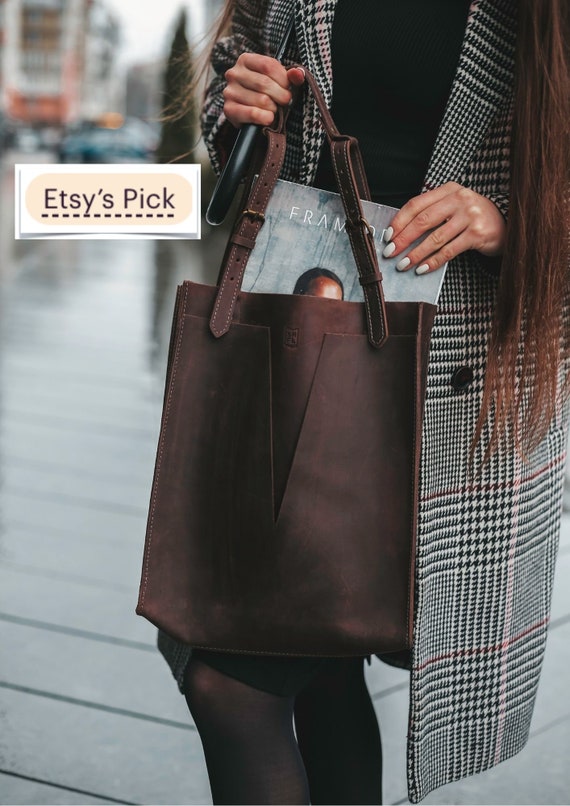 Handmade Womens Rustic Brown Leather Tote Purse Shoulder Shopper Casual  Lady Bag