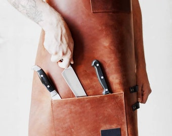 Custom Leather Apron for Men, Gartender and BBQ Apron for Dad