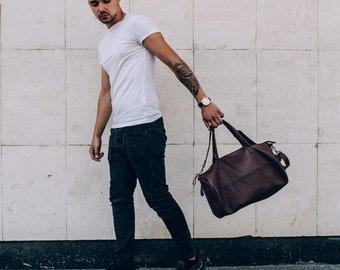 Leather Gym Bag, Leather Duffel Bag, Leather Sports Bag for Men