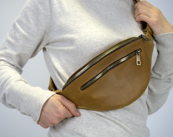 Vintage Brown Leather Fanny Pack, Everyday Small Crossbody Bag, Hand Made Hippie for Women or Men