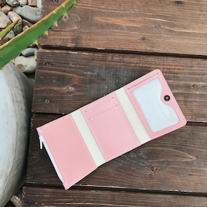 Portafoglio in pelle rosa piccolo personalizzato da donna, portafoglio in pelle rosa piccolo da incidere, portafoglio tascabile in pelle rosa da donna, regalo di anniversario in pelle