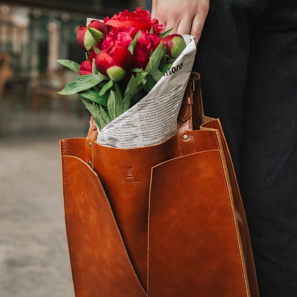 Real Leather Handbag, Shoulder Bag, Personalized Soft Tote