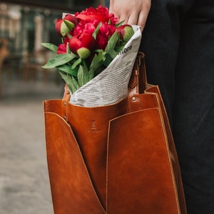 Handmade Brown Leather Handbag, Brown Leather Shoulder Bag Woman, Woman Brown Leather Tote Bag, 3rd Leather Anniversary Gift image 4