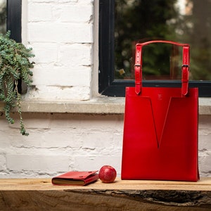 Red Leather Tote Bag: Personalized Handmade Shoulder Bag