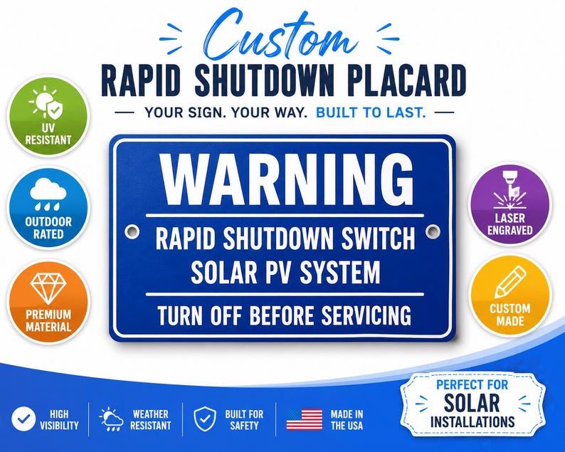 Custom Rapid Shutdown Placard, Engraved Solar PV Safety Label - Etsy