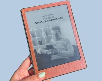 Peach Glitter Kindle Skin- Glittery Kindle Decal, Peach Kindle Decal, Sparkly Pink Kindle skin, Kindle Paperwhite Skin, Reusable Kindle Skin