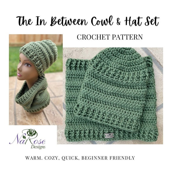 In Between Beanie and Cowl Crochet Set Pattern, Neckwarmer, Hat Pattern, Bulky Yarn, Beginner Friendly