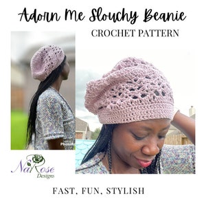 Adorn Me Slouchy Beanie Crochet Hat Pattern