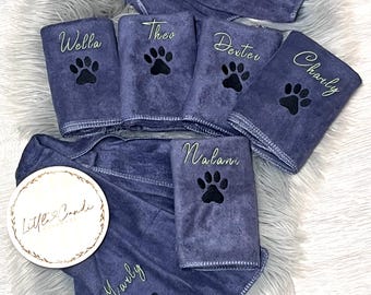 Toalla con huella de pata, toalla para perros con nombre, toalla de microfibra personalizada para perros