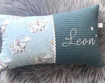 Cojín con nombre personalizado para niños | Elefante | Regalo para nacimiento, bautizo y cumpleaños | Hola Bebé Recién Nacido