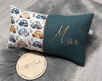 Personalisiertes Namenskissen für Kinder | Fahrzeuge, Autos | Geschenk zur Geburt, Taufe & Geburtstag | Kinderzimmer Deko Baby Mädchen Junge