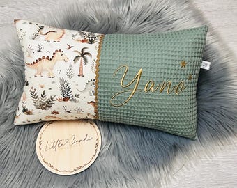 Cojín personalizado con nombre para niños | Dinosaurios | Regalo para nacimiento, bautizo y cumpleaños | Decoración para la habitación del bebé (niñas y niños)