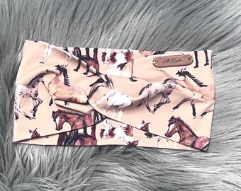 Stirnband Pferde Beige | Pferdemotiv Haarband | Reiterin Geschenk | Pferdeliebe | Reitsport Accessoire