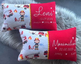 Almohada de bombero con nombre, regalos para nacimientos y bautizos, personalizada y única.