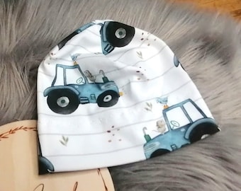 Gorro infantil con tractor, gorro de punto de algodón de una sola capa, gorro