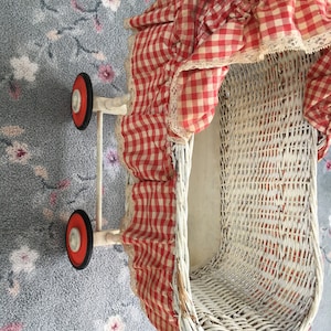 Vintage White Wicker Doll Carriage - 10% off