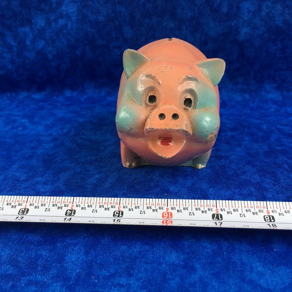 Vintage Pot Metal, Pink & Blue Piggy Bank