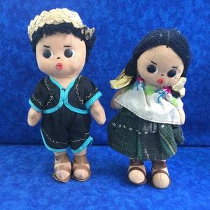Vintage Guatemalan Dolls, Big Brother and Little Sister