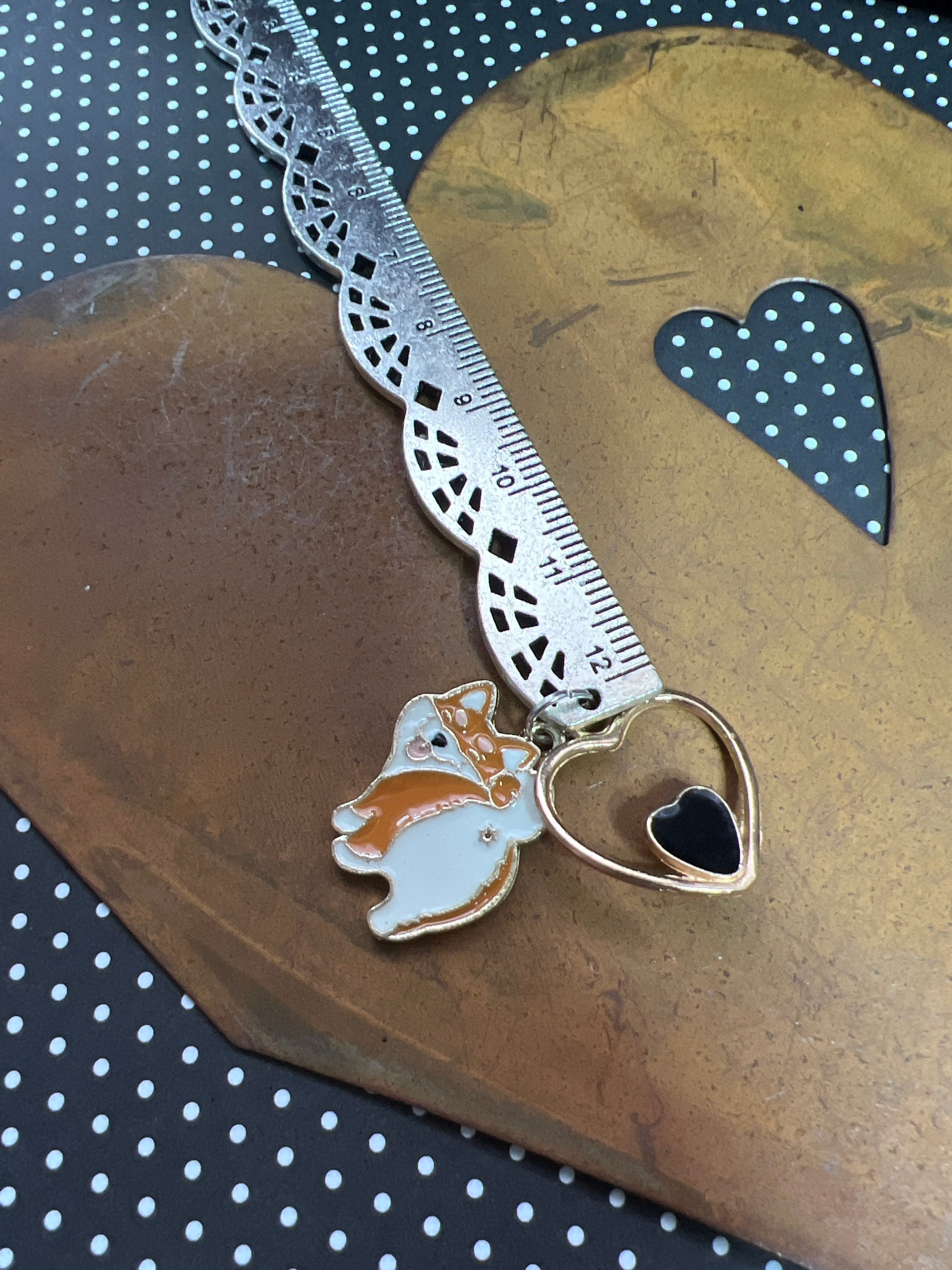 Silver Lace Rose Pd Ruler With Shiba Inu and Gold Heart Charms - Etsy