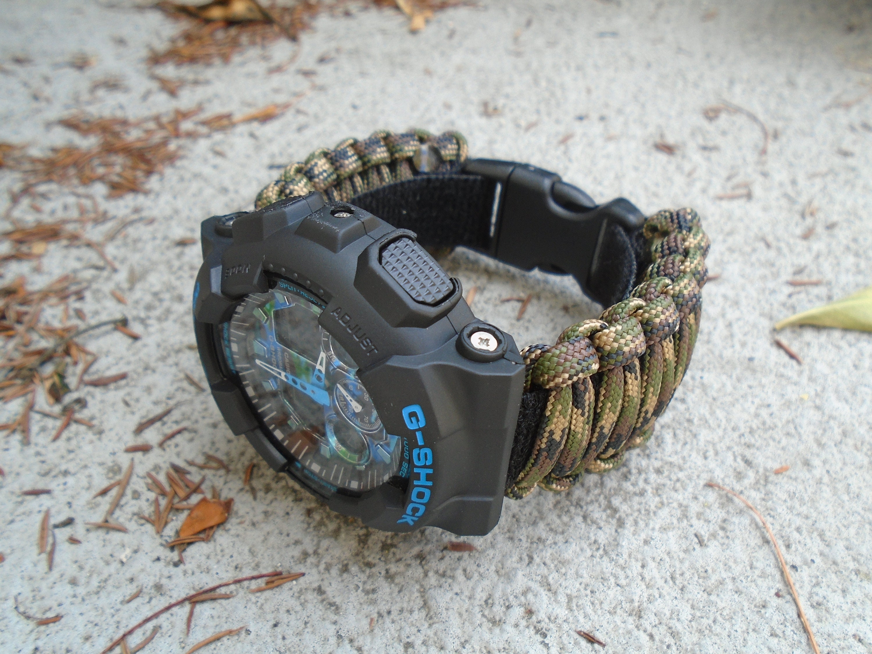 Everyday Jewelry Blue Green White and Black Nylon Paracord Bracelet Jewelrys - Bracelet, Nylon Paracord Plastic, Multicolored, 18mm Wide Survival Camo