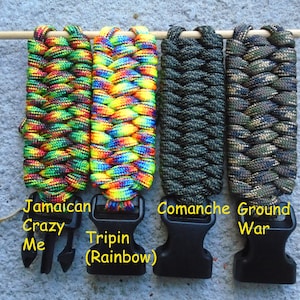 Paracord 550 Watchband with Adjustable Shackle and Clip Solid & Camo Colors