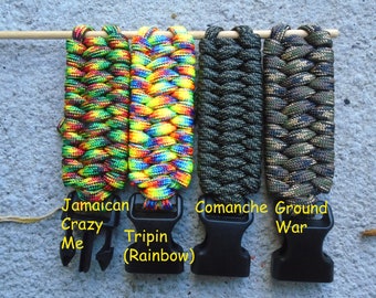 Paracord 550 Watchband with Adjustable Shackle and Clip Solid & Camo Colors