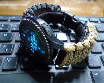 Paracord 550 Samsung Gear S2, S3 Classic & Frontier, Galaxy watch 3,4,5,6,7, SS Active 1, 2 Replacement Watchband w Detachable Strap