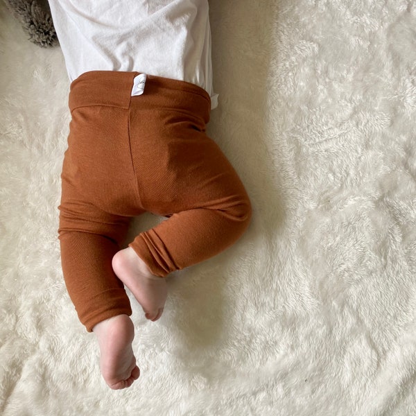 Rust Bamboo Pants + Hat Set - Baby + Toddler Clothing Set - Growpants + Beanie - Burnt Orange Bamboo Gender Neutral Baby Leggings