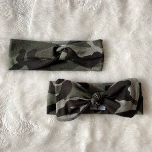 Camouflage Headbands - Baby + Adult Camo Hairbands - Topknot Headband - Bowknot Headband - Hunter Green Camo Design Hair Accessory